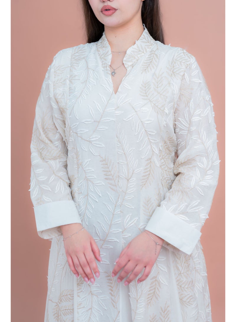 IKKXA Soft Petals Embroidered Jalabiya IK04 White - Image 2