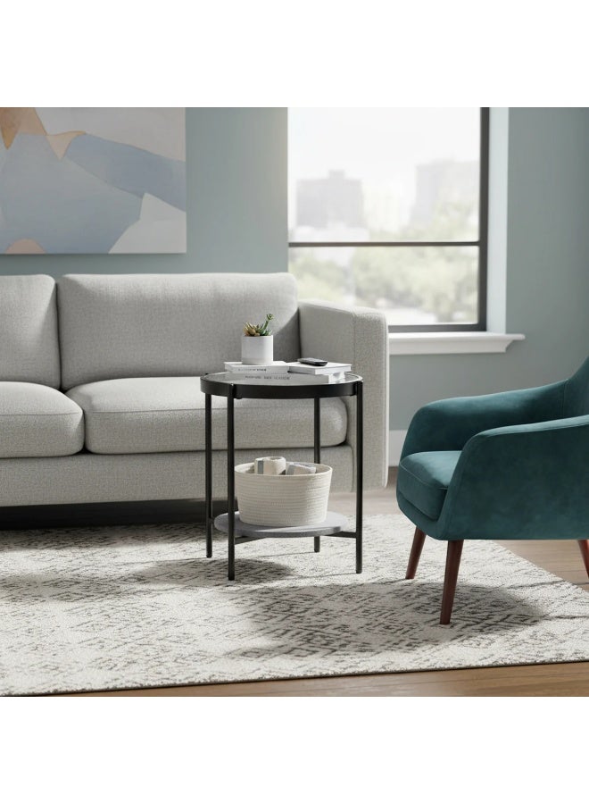 بيتي طاولة خدمة دورين خشب بسطح زجاج - رمادي - Image 1