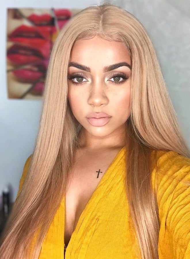 FUHSI 13*6 Lace Front Wig Kanekalon Synthetic Hair Real Natural For Women – Soft & Smooth, Tangle-Free Straight Lace Front Wig,Elastic Straps,Comfortable & Adjustable For Perfect Fit –103# Blonde 250D - Image 1