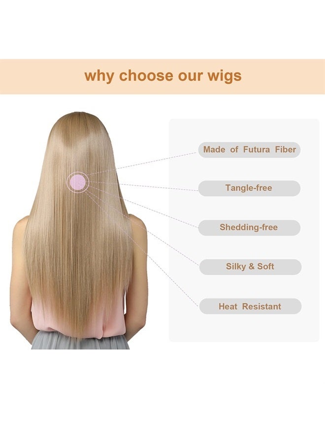 FUHSI 13*6 Lace Front Wig Kanekalon Synthetic Hair Real Natural For Women – Soft & Smooth, Tangle-Free Straight Lace Front Wig,Elastic Straps,Comfortable & Adjustable For Perfect Fit –103# Blonde 250D - Image 4