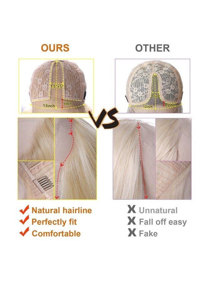 FUHSI 13*6 Lace Front Wig Kanekalon Synthetic Hair Real Natural For Women – Soft & Smooth, Tangle-Free Straight Lace Front Wig,Elastic Straps,Comfortable & Adjustable For Perfect Fit –103# Blonde 250D - Image 5
