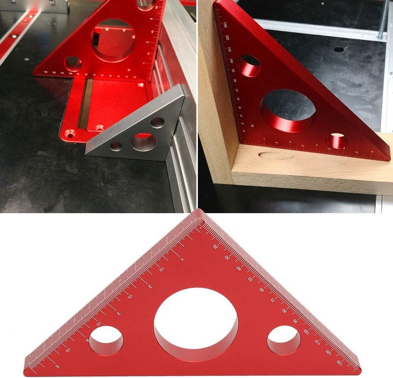 woobles Aluminum Alloy Right Angle Ruler, Practical Red Colour Triangle Ruler, for Woodworker Supplies Woodworking Equipment - Image 5