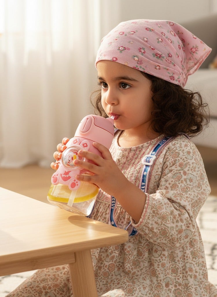 1pc 600ml/20.3oz Portable Cute Cartoon Kid Water Bottle, Flip Top Straw Water Cup With Strap, Suitable For Outdoor Sports, Fitness, Travel