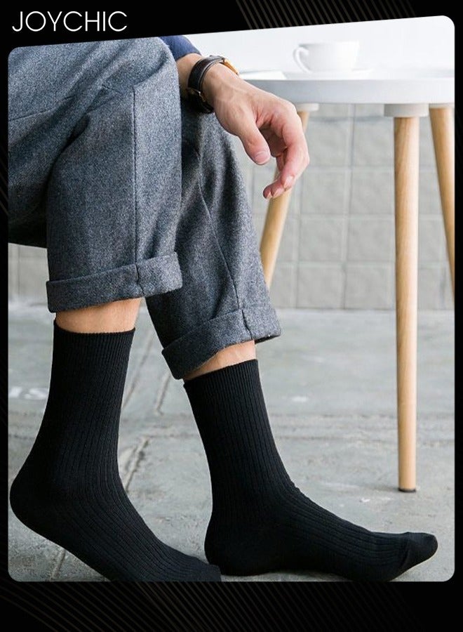Joychic زوج من 5 جوارب رجالية مزدوجة الإبرة حتى منتصف الساق مصنوعة من القطن الخالص قابلة للتنفس وتمتص العرق لجميع المواسم الخريف والشتاء متعددة الألوان - Image 4