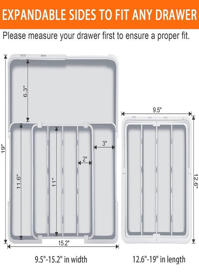 منظم أدراج أدوات المائدة الفضية القابل للتوسيع من Spaclear، خالٍ من مادة BPA، منظم أدوات مائدة صغير لأدراج المطبخ، فاصل تخزين قابل للتعديل للملاعق والشوك والسكاكين، رمادي - Image 2