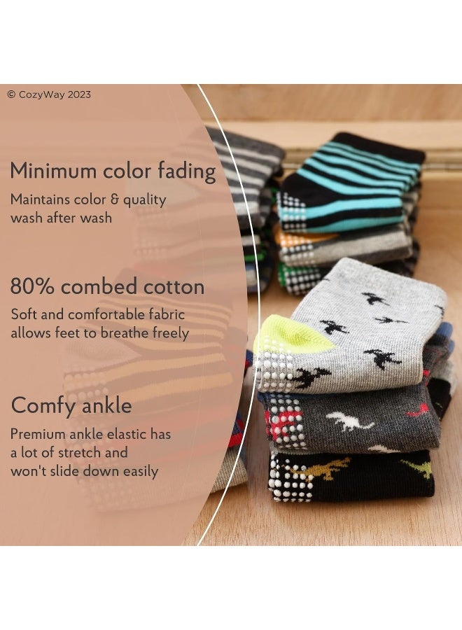 CozyWay CozyWay Non Slip Toddler Socks for Kids With Grips 12 Pairs Sticky Anti Skids Boys Girls 1-9 Years - Image 2