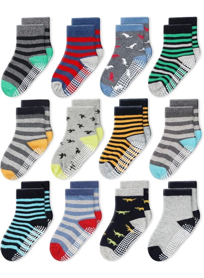CozyWay CozyWay Non Slip Toddler Socks for Kids With Grips 12 Pairs Sticky Anti Skids Boys Girls 1-9 Years - Image 1