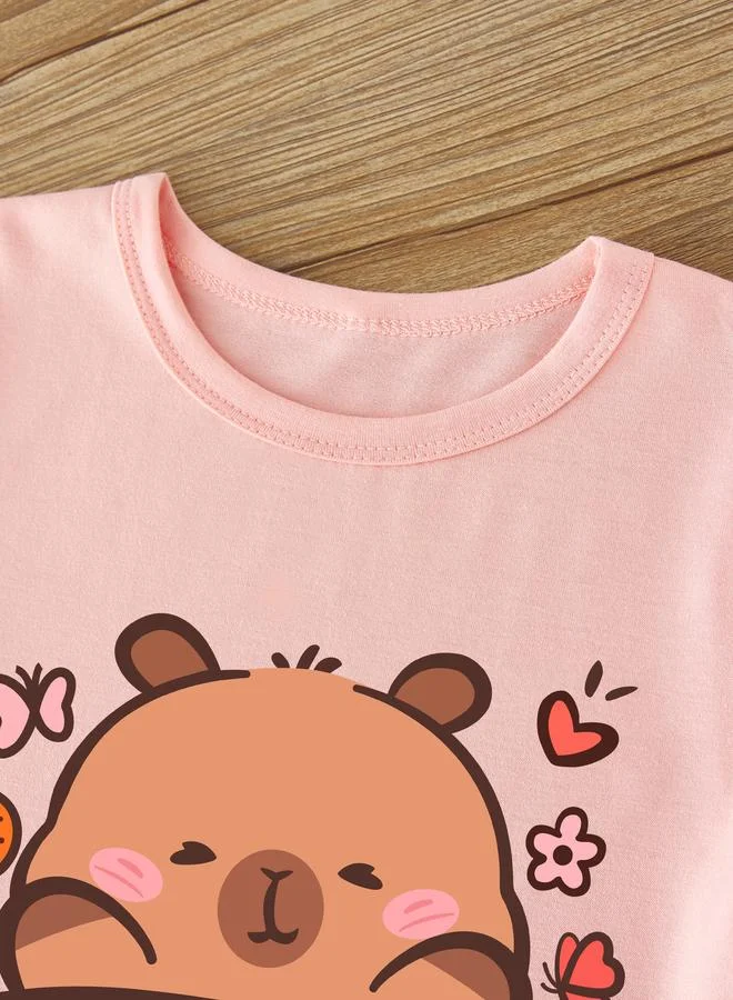 Take Two Take Two Girls Peach Capybara Graphic Print T-Shirt