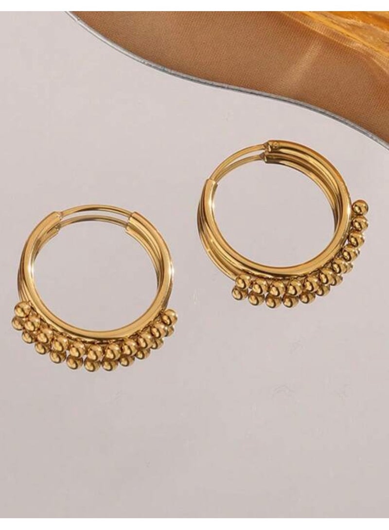 إيكوال حلق اذن نسائي دائري من الاستانلس ستيل أنيق وعالي الجودة باللون الذهبي - Image 4