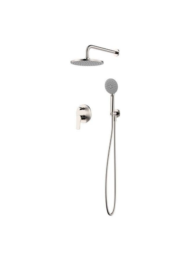 DANUBE HOME Milano Plus Brown 2 Way Concealed Bath Mixer Overhead & Hand Shower - Brushed Nickel Wall-Mounted Rainfall & Handheld Shower Brass Shower Faucet Bathroom Concealed Shower System - (40X22.9) Cm  - Image 1