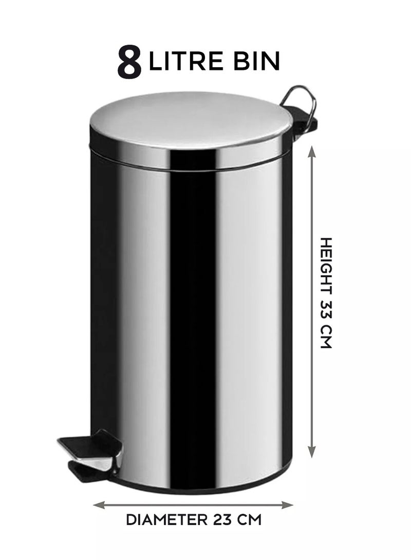 BLACKSTONE Stainless Steel Hands Free Pedal Bin 8L Soft Close Rust-Proof  - Image 2