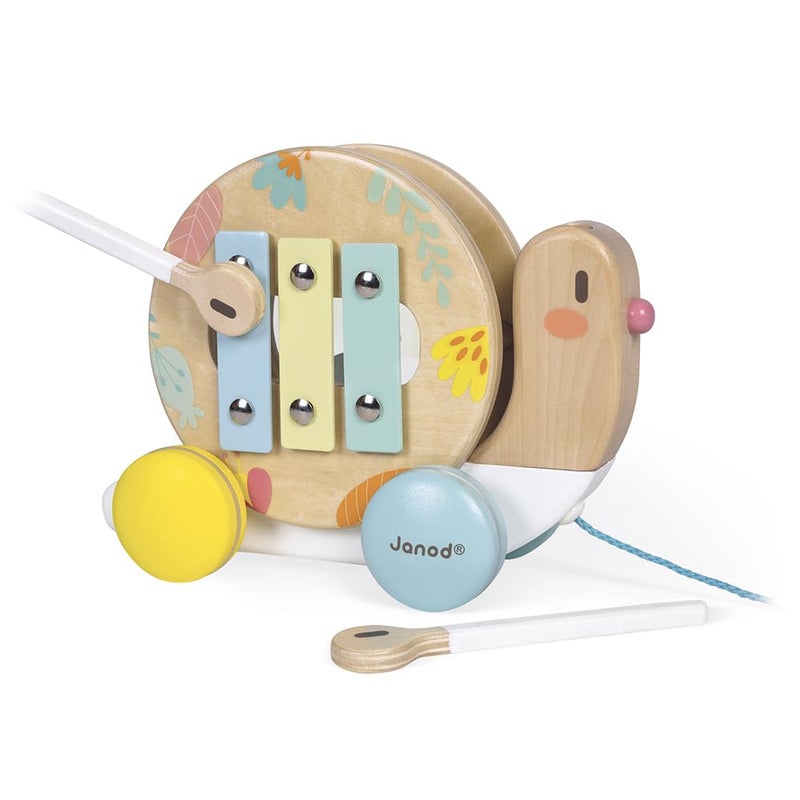 Janod Pure Pull Along Snail - Wooden 2-in1 Musical Toy - Ages 1+ - J05159 - Image 4