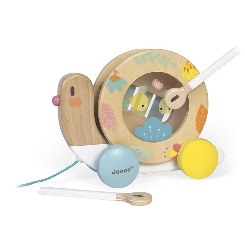 Janod Pure Pull Along Snail - Wooden 2-in1 Musical Toy - Ages 1+ - J05159 - Image 5