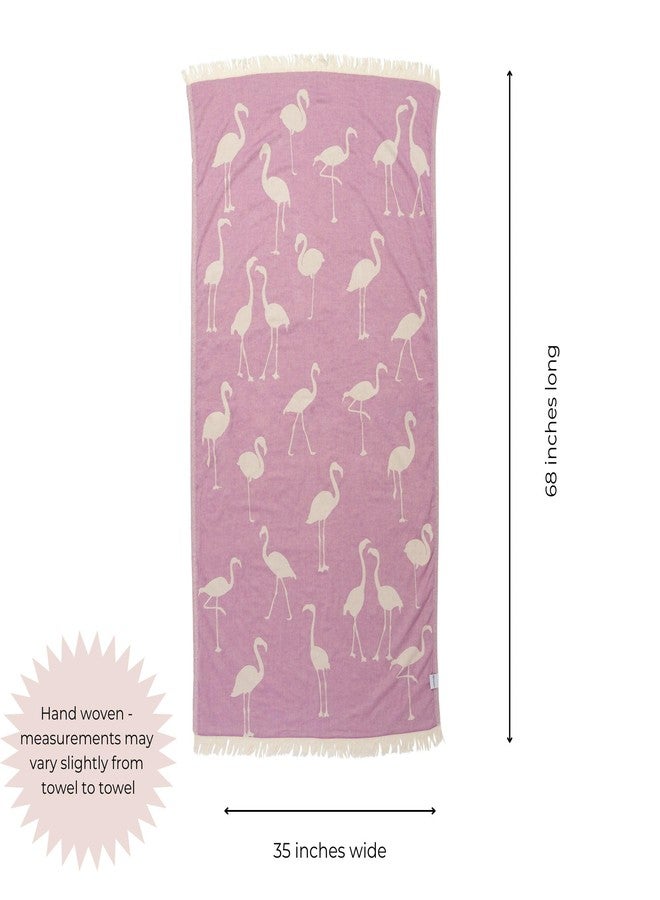 InfuseZen Turkish Bath & Beach Towel - Reversible Flamingo Print - Turkish Cotton - Soft, Lightweight, Absorbent Peshtemal, Quick Dry, Sand Free - for Pool, Gym, Throw, Travel - Lilac - Image 3
