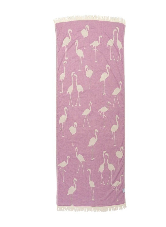 InfuseZen Turkish Bath & Beach Towel - Reversible Flamingo Print - Turkish Cotton - Soft, Lightweight, Absorbent Peshtemal, Quick Dry, Sand Free - for Pool, Gym, Throw, Travel - Lilac - Image 1