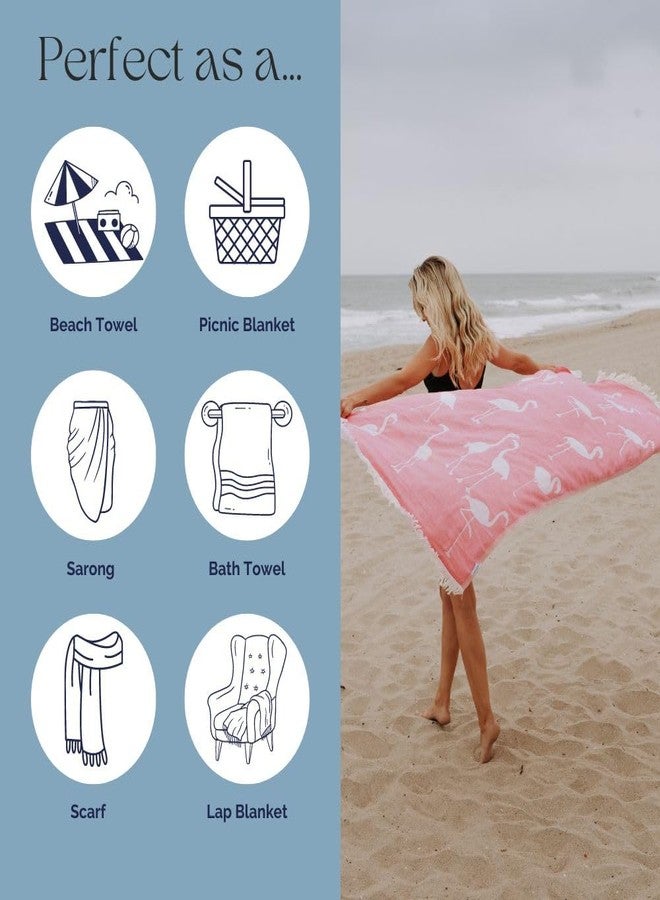 InfuseZen Turkish Bath & Beach Towel - Reversible Flamingo Print - Turkish Cotton - Soft, Lightweight, Absorbent Peshtemal, Quick Dry, Sand Free - for Pool, Gym, Throw, Travel - Lilac - Image 5