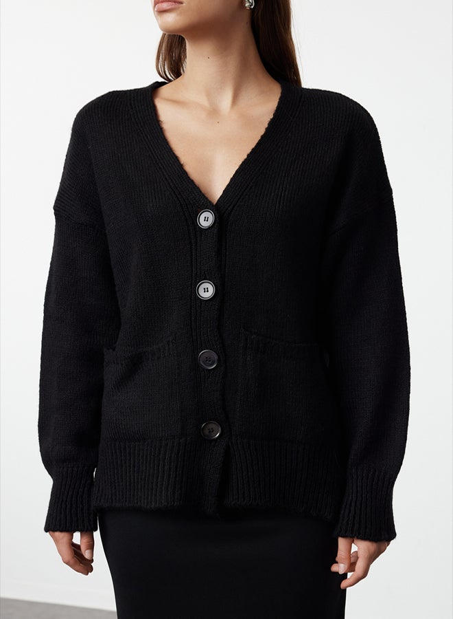 trendyol Black Basic Soft Textured Knitwear Cardigan - Image 4