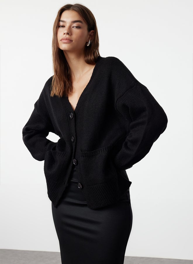 trendyol Black Basic Soft Textured Knitwear Cardigan - Image 1