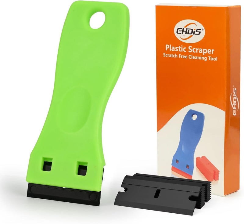 Ehdis 1.5" Plastic Razor Scraper with 10pcs Double Edged Plastic Blades for Removing Labels Stickers Decals on Glass Windows - Image 1