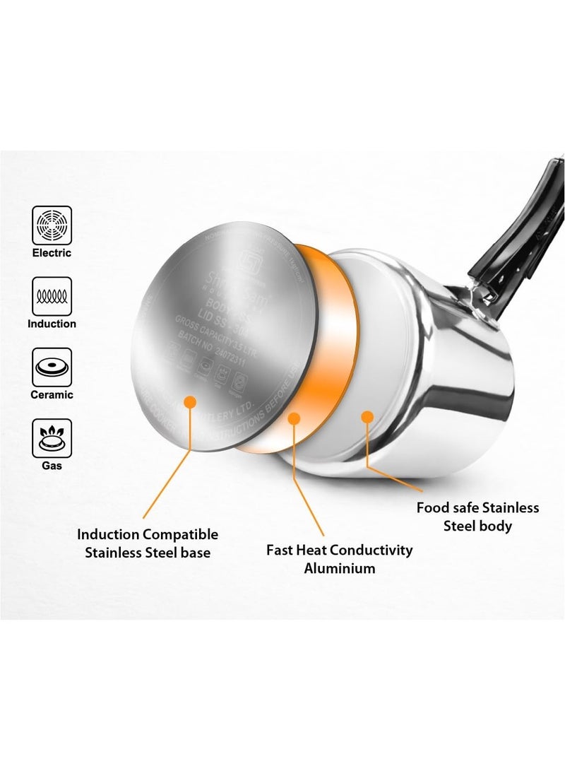 Shri & Sam  Stainless Steel Pressure Cooker, 3.5 Litre, Mirror Finish, Inner Lid Design, Gas and Induction Compatible - Image 2