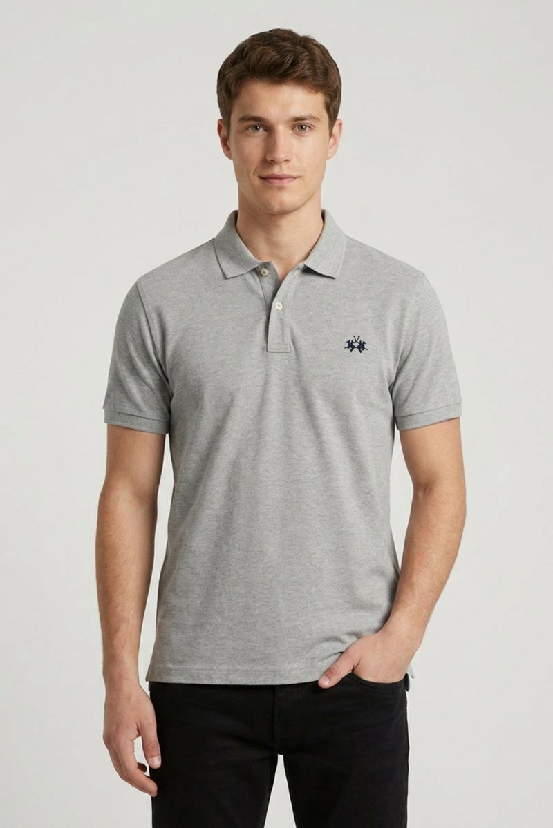 La Martina Men Regular Fit Embroidered Logo Short Sleeve Polo Shirt, Light Grey - Image 1