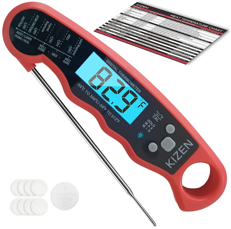 KIZEN Instant Read Meat Thermometer Digital  Food Thermometer for Cooking Grill Oven BBQ  Waterproof and Backlit Display