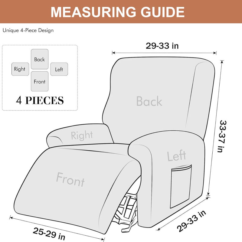Eco-Ancheng Recliner Slipcovers 4-Pieces Recliner Chair Covers Lazy Boy Chair Covers Stretch Recliner Couch Covers Fitted Non Slip Reclining Slipcovers Furniture Protector for Recliner with Pocket - Image 5
