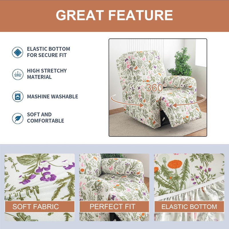 Eco-Ancheng Recliner Slipcovers 4-Pieces Recliner Chair Covers Lazy Boy Chair Covers Stretch Recliner Couch Covers Fitted Non Slip Reclining Slipcovers Furniture Protector for Recliner with Pocket - Image 2