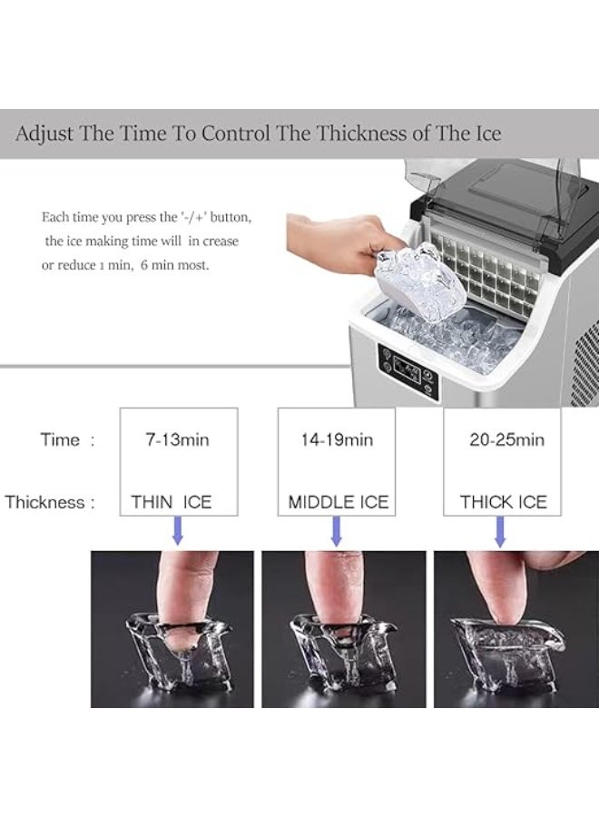 Cool Baby Style Portable Ice Maker Machine, 30kg/24H Output, Square Ice, LCD Display, Stainless Steel, 150W - Image 4