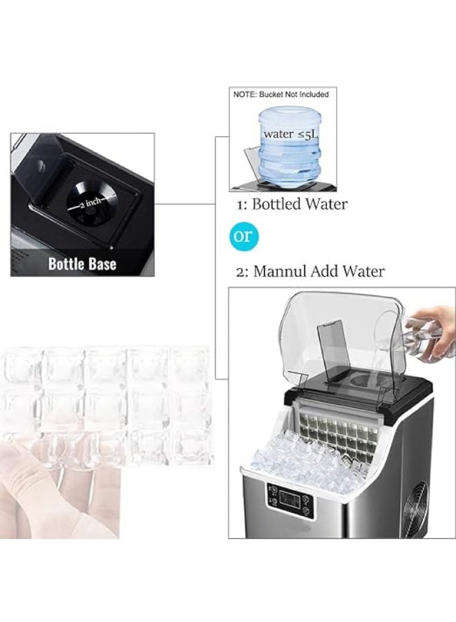 Cool Baby Style Portable Ice Maker Machine, 30kg/24H Output, Square Ice, LCD Display, Stainless Steel, 150W - Image 3