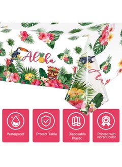 Breling Hawaiian Luau Tablecloths 108 X 54 In Luau Decorationtropical Palm Leaves Table Cloth Hawaii Disposable Plastic Rectangular Table Cover Tiki Party Supplies For Birthday Summer Kid(3 Pack)  - Image 3
