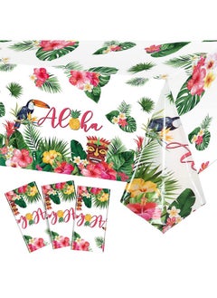 Breling Hawaiian Luau Tablecloths 108 X 54 In Luau Decorationtropical Palm Leaves Table Cloth Hawaii Disposable Plastic Rectangular Table Cover Tiki Party Supplies For Birthday Summer Kid(3 Pack)  - Image 1