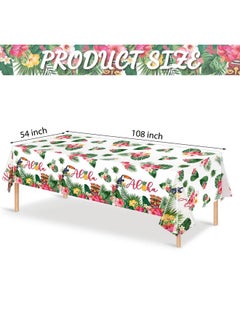 Breling Hawaiian Luau Tablecloths 108 X 54 In Luau Decorationtropical Palm Leaves Table Cloth Hawaii Disposable Plastic Rectangular Table Cover Tiki Party Supplies For Birthday Summer Kid(3 Pack)  - Image 2