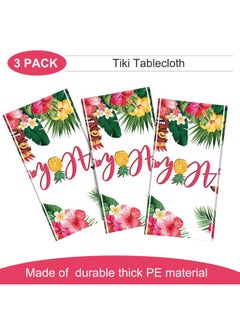 Breling Hawaiian Luau Tablecloths 108 X 54 In Luau Decorationtropical Palm Leaves Table Cloth Hawaii Disposable Plastic Rectangular Table Cover Tiki Party Supplies For Birthday Summer Kid(3 Pack)  - Image 4