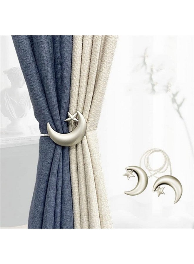 JINDIN Magnetic Curtain Tiebacks, Star Moon Curtain Tie Back 2 Pack, Moon Star Curtain Holdbacks, Magnetic Weave Rope Curtain Buckle Hooks Clip for Home Office Decorative Curtain (Silver) - Image 3