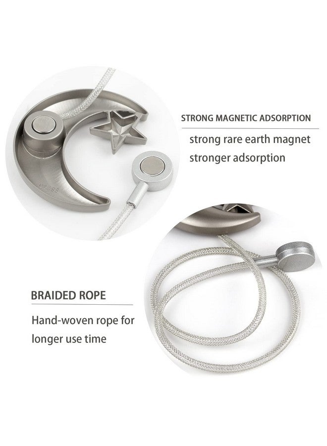 JINDIN Magnetic Curtain Tiebacks, Star Moon Curtain Tie Back 2 Pack, Moon Star Curtain Holdbacks, Magnetic Weave Rope Curtain Buckle Hooks Clip for Home Office Decorative Curtain (Silver) - Image 4