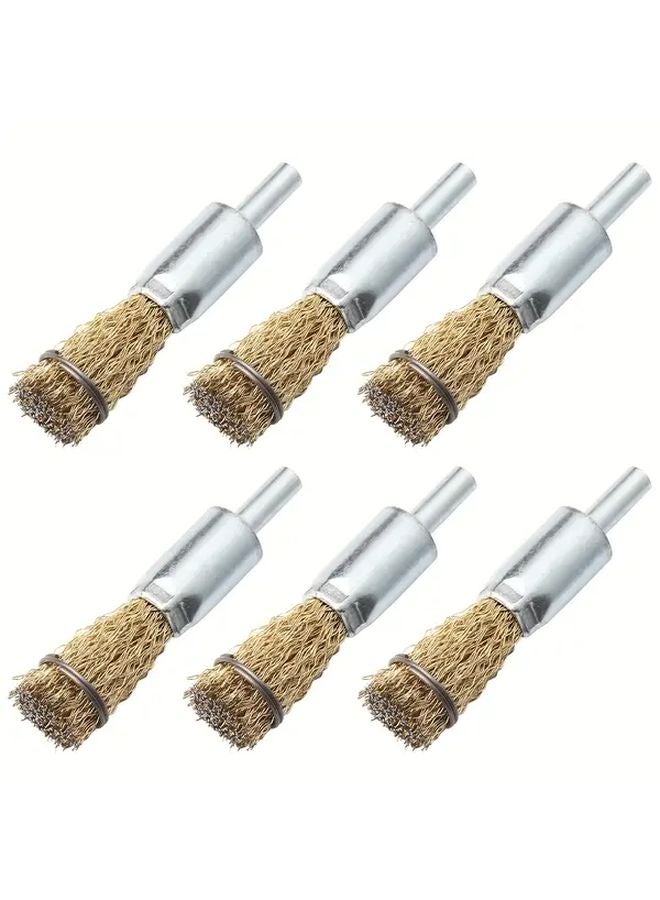 6pcs Brass Coated Steel Wire Brush Set Heavy Duty Carbon Steel Bristles Rust Removal Paint Stripping - Image 1