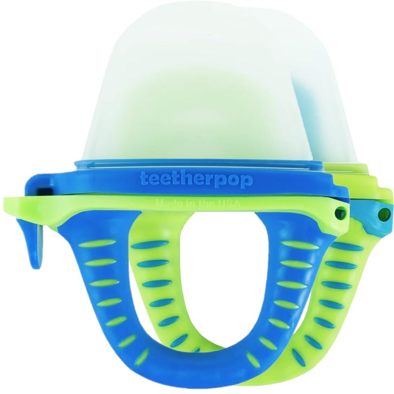 Teetherpop Fillable Silicone Teether for Babies Breastmilk Popsicle Molds for Teething with SpillProof Sippy Slits Freezable Baby Teethers for Liquids Pures Cool Relief BlueLime LimonTeal