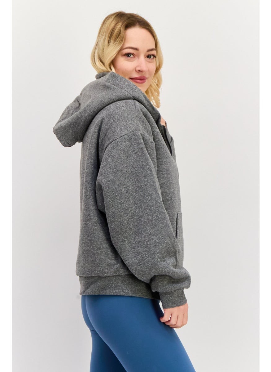 ESPRIT Women Hooded Solid Sweatshirt, Grey  - Image 2