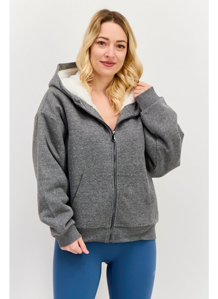 ESPRIT Women Hooded Solid Sweatshirt, Grey  - Image 1