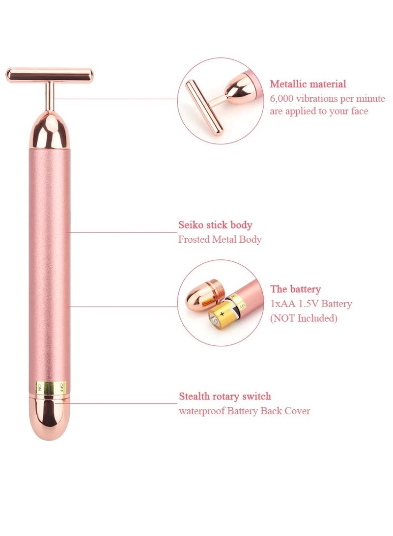 AROAQ 24k Gold Roller, Electric Vibration Facial Massager, Waterproof Face Skin Care T Shaped Anti Wrinkle Massager, Lightweight Portable Face Roller For Forehead, Cheek, Neck, Arm, Leg, (Gold No Pouch) - Image 2