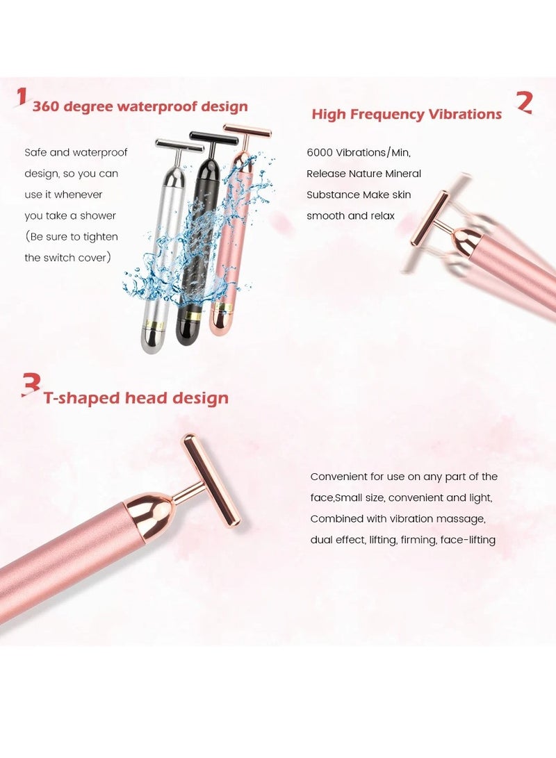AROAQ 24k Gold Roller, Electric Vibration Facial Massager, Waterproof Face Skin Care T Shaped Anti Wrinkle Massager, Lightweight Portable Face Roller For Forehead, Cheek, Neck, Arm, Leg, (Gold No Pouch) - Image 3