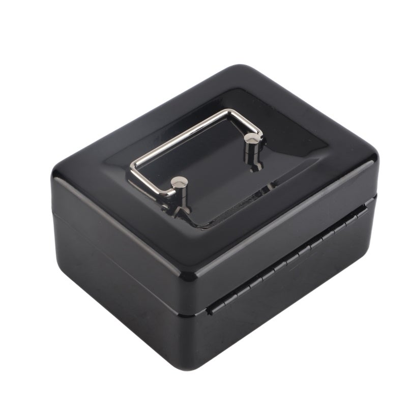 Portable Cash Box: Black Mini Size Lightweight With Smooth Comfort Grip Handle - Sturdy High Quality Steel Key Lock Security Box With 2 Keys Multiple Compartments For Home Office Travel Jewelry Coin S - Image 4