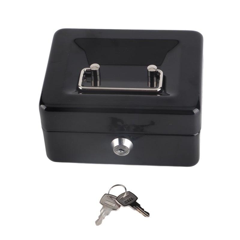 Portable Cash Box: Black Mini Size Lightweight With Smooth Comfort Grip Handle - Sturdy High Quality Steel Key Lock Security Box With 2 Keys Multiple Compartments For Home Office Travel Jewelry Coin S - Image 1
