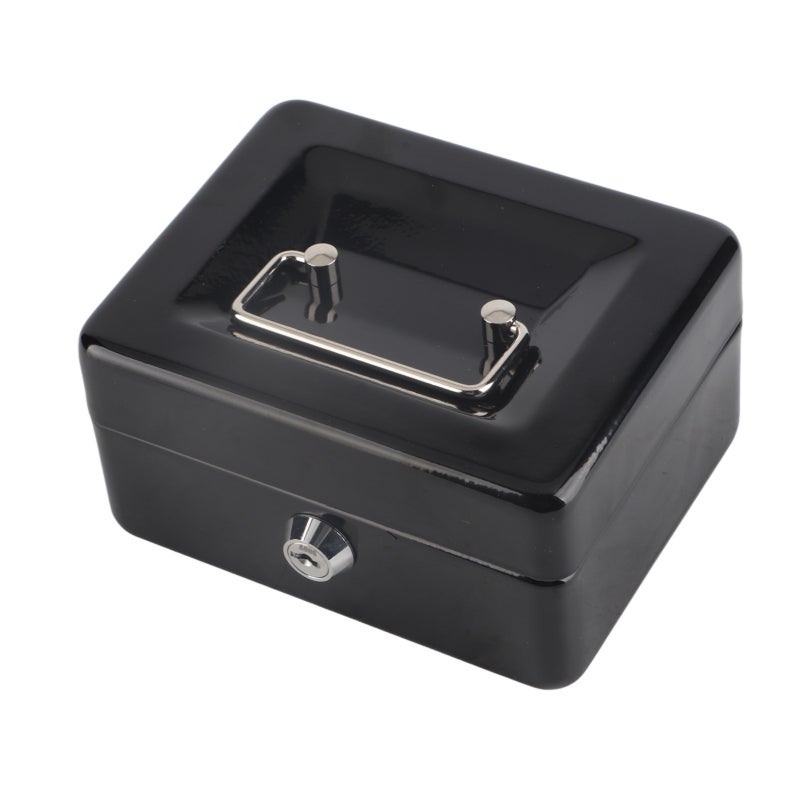 Portable Cash Box: Black Mini Size Lightweight With Smooth Comfort Grip Handle - Sturdy High Quality Steel Key Lock Security Box With 2 Keys Multiple Compartments For Home Office Travel Jewelry Coin S - Image 5