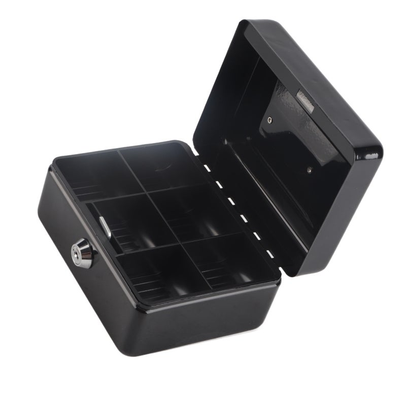 Portable Cash Box: Black Mini Size Lightweight With Smooth Comfort Grip Handle - Sturdy High Quality Steel Key Lock Security Box With 2 Keys Multiple Compartments For Home Office Travel Jewelry Coin S - Image 2