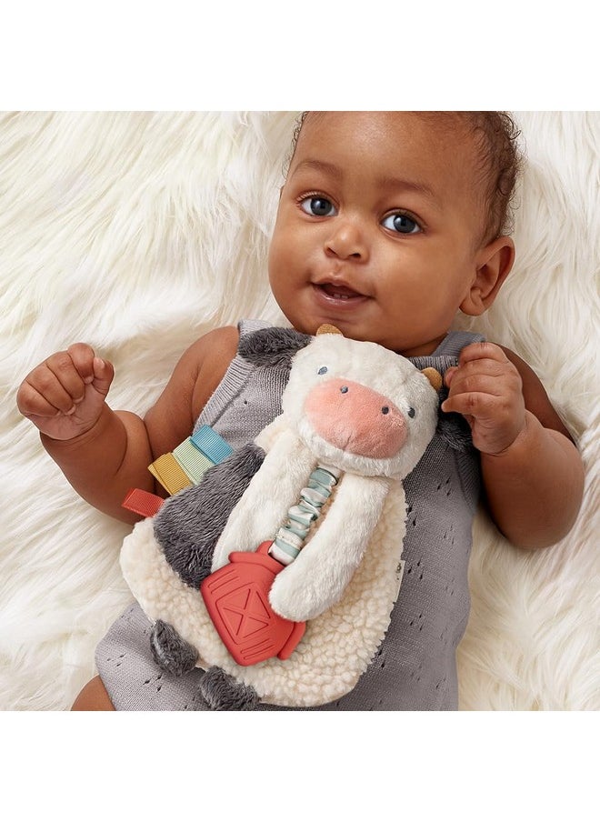 Itzy Ritzy - - Itzy Lovey Including Teether - Baby Lovey With Teether, Textured Ribbons & Dangle Arms - Features Crinkle Sound, Sherpa Fabric And Minky Plush (Cow) - Image 1