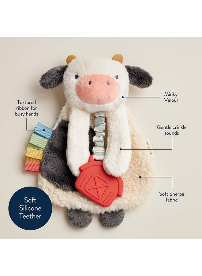 Itzy Ritzy - - Itzy Lovey Including Teether - Baby Lovey With Teether, Textured Ribbons & Dangle Arms - Features Crinkle Sound, Sherpa Fabric And Minky Plush (Cow) - Image 1