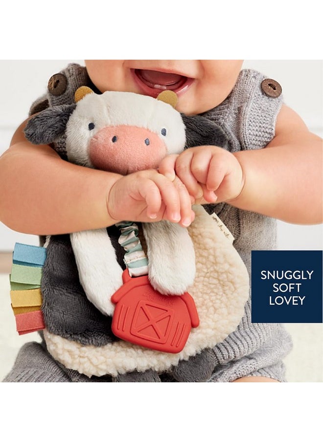 Itzy Ritzy - - Itzy Lovey Including Teether - Baby Lovey With Teether, Textured Ribbons & Dangle Arms - Features Crinkle Sound, Sherpa Fabric And Minky Plush (Cow) - Image 1