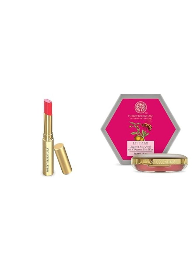 Forest Essentials Tinted Lip Serum Madhu Rasa Gulaab Jal 2.2g, Pink & Forest Essentials Luscious Sugared Rose Petal Lip Balm, 4g - Image 1